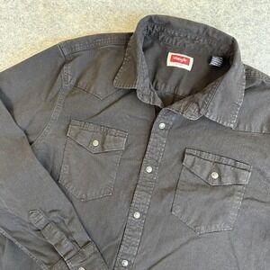 Wrangler Shirt Mens XL Black Snap Front Western Long Sleeve Cowboy Twill Work